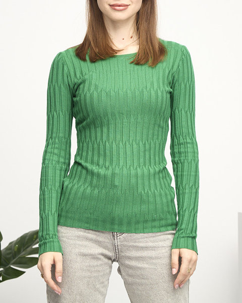 Зелений жіночий светр в рубчик - Одяг