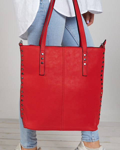 Жіноча червона сумка шопер зі стразами - Аксесуари