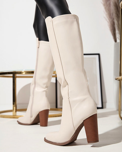Жіночі чоботи з екошкіри кремового кольору Elfolisa - Взуття