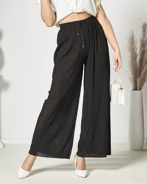 Жіночі широкі плісировані брюки палаццо чорного кольору - Одяг
