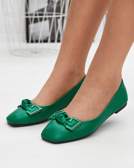 Жіночі зелені балетки з декором на носі Caxien- Footwear