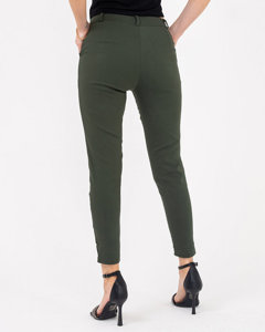Жіночі зелені тканинні штани з декоративними гудзиками - Одяг